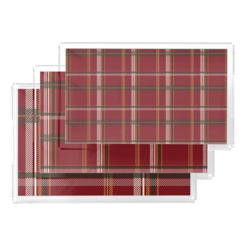 Classic Burgundy Forest Plaid Aesthetic Acrylic Tray