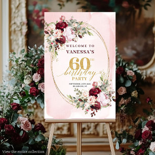 Classic Burgundy Gold Floral 60th Birthday Poster