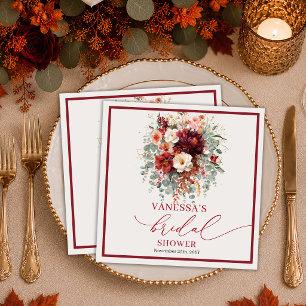 Classic Burgundy Gold Floral deep red bridal showe Napkins