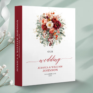 Classic Burgundy Gold Floral Deep Red wedding memo 3 Ring Binder