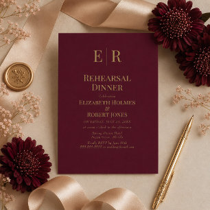 Classic Burgundy Gold Monogram Rehearsal Dinner Invitation