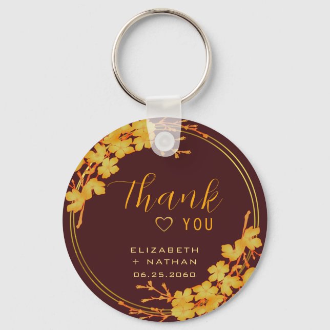 Classic Burgundy & Gold Wedding Thank You Keychain (Front)