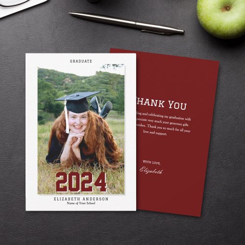 Classic Burgundy Graduate 2024 Graduation Photo Thank You Card
