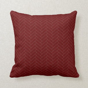Classic Burgundy Gray Herringbone Pattern Throw Pillow