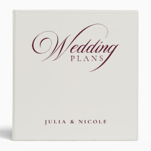 Classic Burgundy Ivory Calligraphy Wedding Album 3 Ring Binder