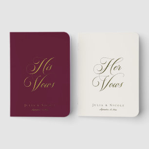 Classic Burgundy Ivory Calligraphy Wedding Foil Vow Books