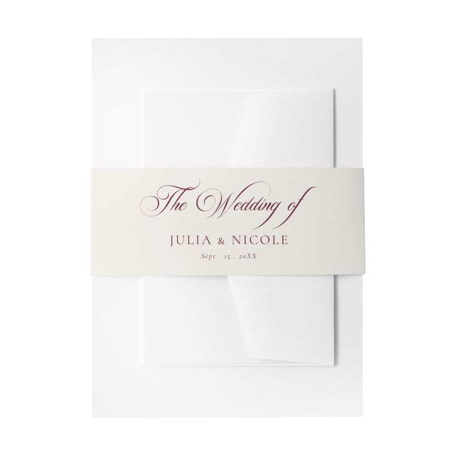 Classic Burgundy Ivory Calligraphy Wedding Invitation Belly Band