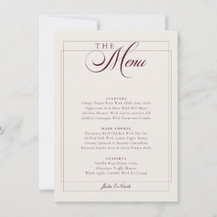 Classic Burgundy Ivory Calligraphy Wedding Menu Invitation