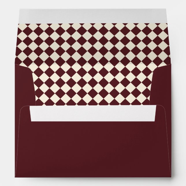 Classic Burgundy Ivory Checkered Old Money Wedding Envelope (Back (Bottom))