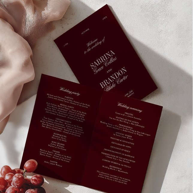 Classic Burgundy & Ivory Modern Wedding Program (Classic Burgundy & Ivory Modern Wedding Program)