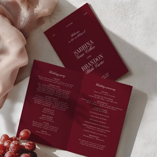 Classic Burgundy & Ivory Modern Wedding Program