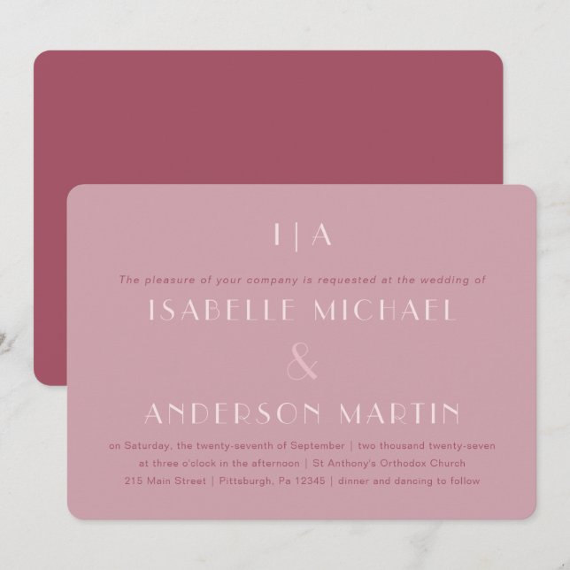 Classic Burgundy Monogram Photo Wedding Invitation (Front/Back)