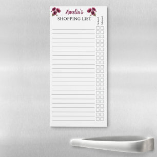 Classic Burgundy Morning Glory Blank Shopping List Magnetic Notepad
