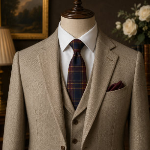 Classic Burgundy & Navy Tartan Plaid Neck Tie