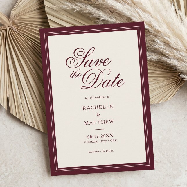 Classic Burgundy Old Money Wedding Save The Date (Creator Uploaded)