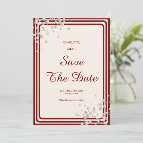 Classic Burgundy Pearl Royal Wedding Save The Date Invitation