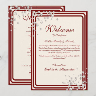 Classic Burgundy & Pearl Wedding Itinerary Welcome Invitation