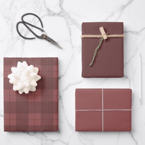 Classic Burgundy Plaid Pattern with Matching Shade Wrapping Paper Sheets