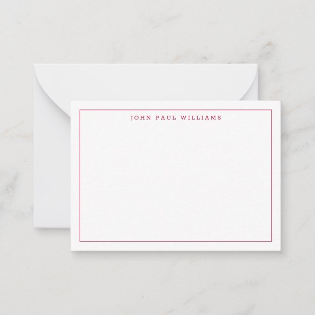 Classic Burgundy Professional Simple Thin Border Note Card (Front)
