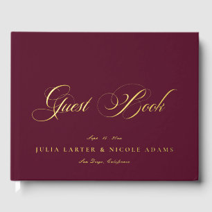 Classic Burgundy Red Gold Calligraphy Wedding Foil Guest Book