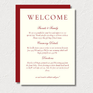 Classic Burgundy Red Minimalist Wedding Welcome Program