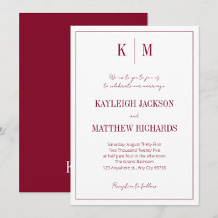 Classic Burgundy Red Monogram Elegant Wedding  Invitation