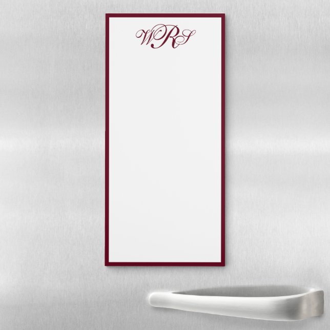 Classic Burgundy Red Monogram Magnetic Notepad (In Situ)
