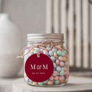 Classic Burgundy Red Monogram Typography Wedding Favor Tags