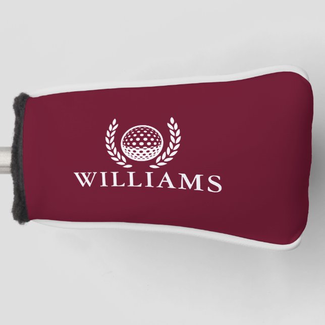 Classic Burgundy Red Personalized Name Monogram Golf Head Cover (Front)