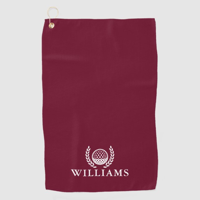 Classic Burgundy Red Personalized Name Monogram Golf Towel (Front)