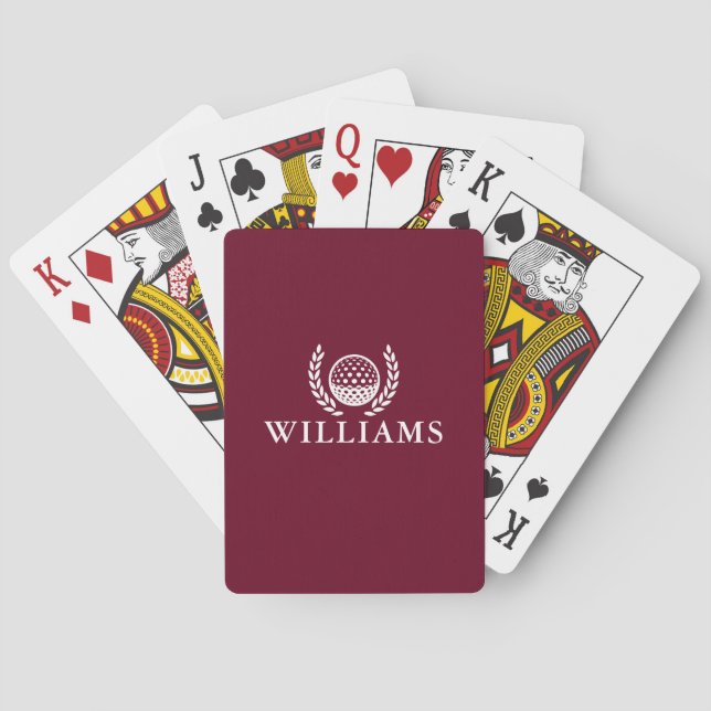 Classic Burgundy Red Personalized Name Monogram Poker Cards (Back)