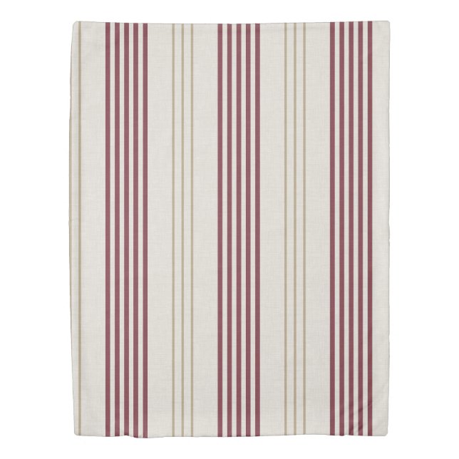 Classic Burgundy Red Ticking Stripe Pattern Duvet Cover (Front)
