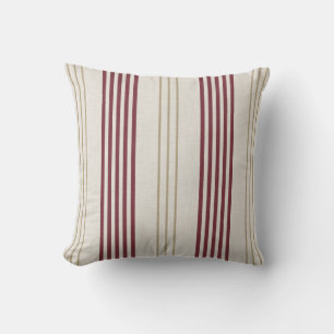 Classic Burgundy Red Ticking Stripe Pattern Throw Pillow