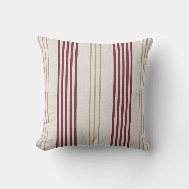 Classic Burgundy Red Ticking Stripe Pattern Throw Pillow (Front)