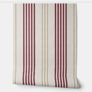 Classic Burgundy Red Ticking Stripe Pattern Wallpaper