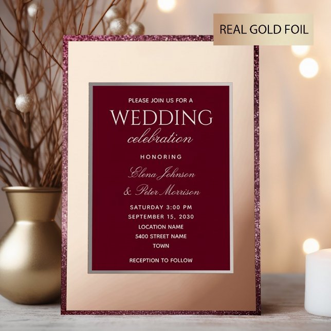 Classic Burgundy Rose Gold Wedding Foil Invitation (Creator Uploaded)