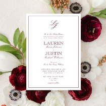 Classic Burgundy Script Monogram Wedding Invitation