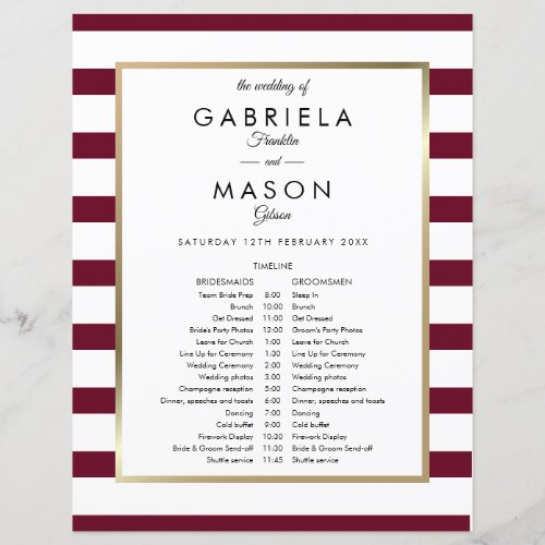 Classic Burgundy Stripe Wedding Schedule Timeline