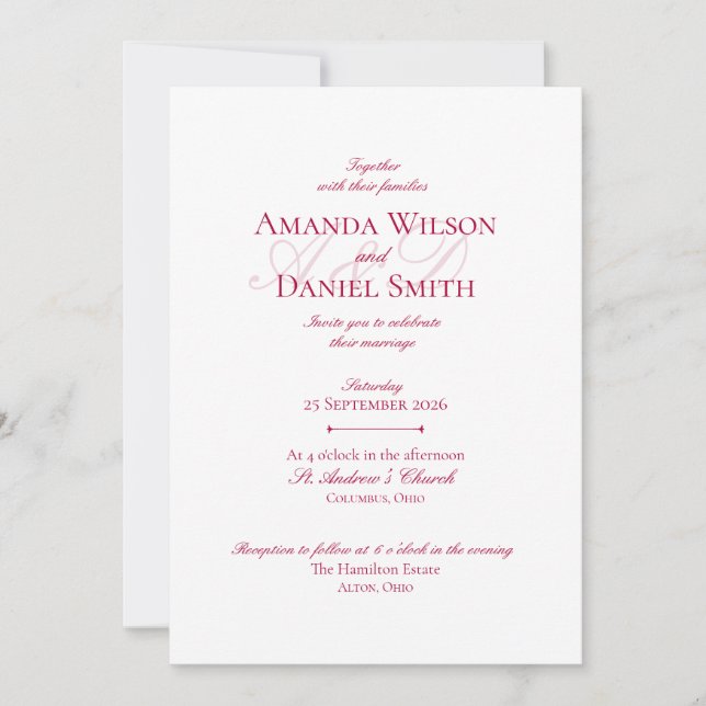 Classic Burgundy Wedding Invitation (Front)
