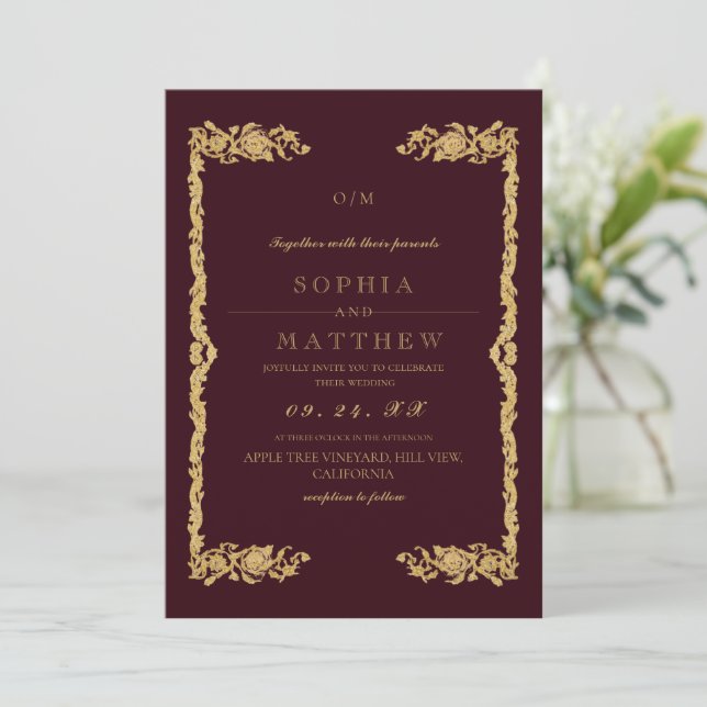 Classic Burgundy Wedding Photo Invitation (Standing Front)