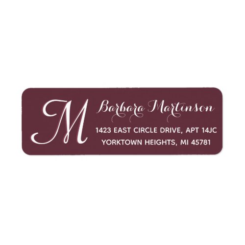 Classic Burgundy White Custom Monogram Address Label