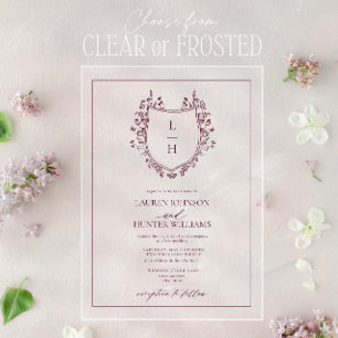 Classic Burgundy Wildflower Monogram Crest Wedding Acrylic Invitations