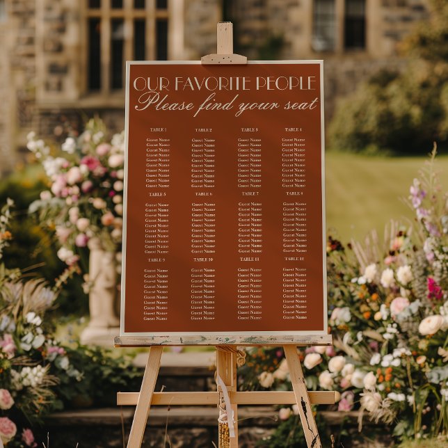 Classic Burnt Orange Cream Wedding Seating Charts Foam Board (Creator Uploaded)
