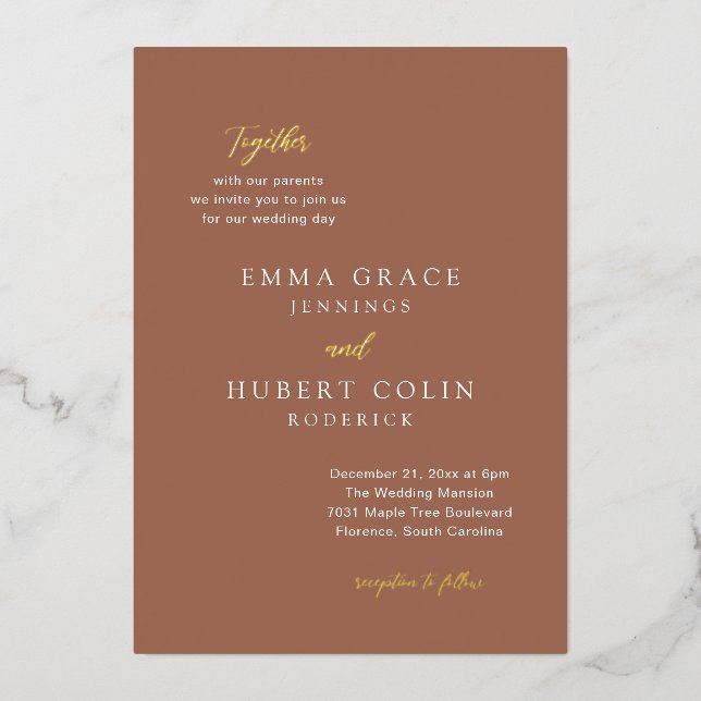 Classic Burnt Orange Elegant Wedding Foil Invitation (Front)