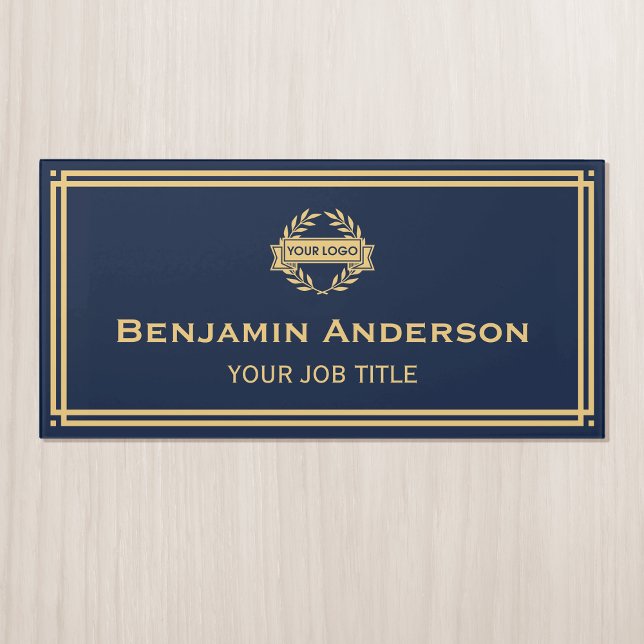 Classic Business Logo Navy Blue Gold Corporate Door Sign (Creator Uploaded)