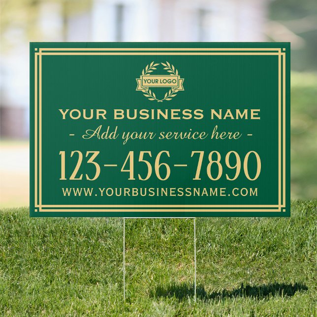 Classic Business Logo Vintage Green Gold Yard Sign (Creator Uploaded)