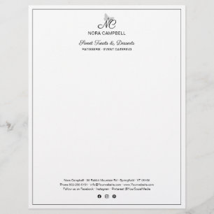 Classic Business Monogram Instagram Black Border Letterhead