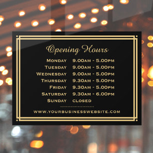 Classic Business Opening Hours Black Gold Window Cling