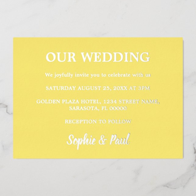 Classic Butter Yellow Wedding Foil Invitation (Front)