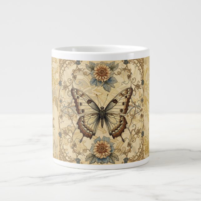 Classic, Butterfly and Florals Garden Pattern  Giant Coffee Mug (Front)